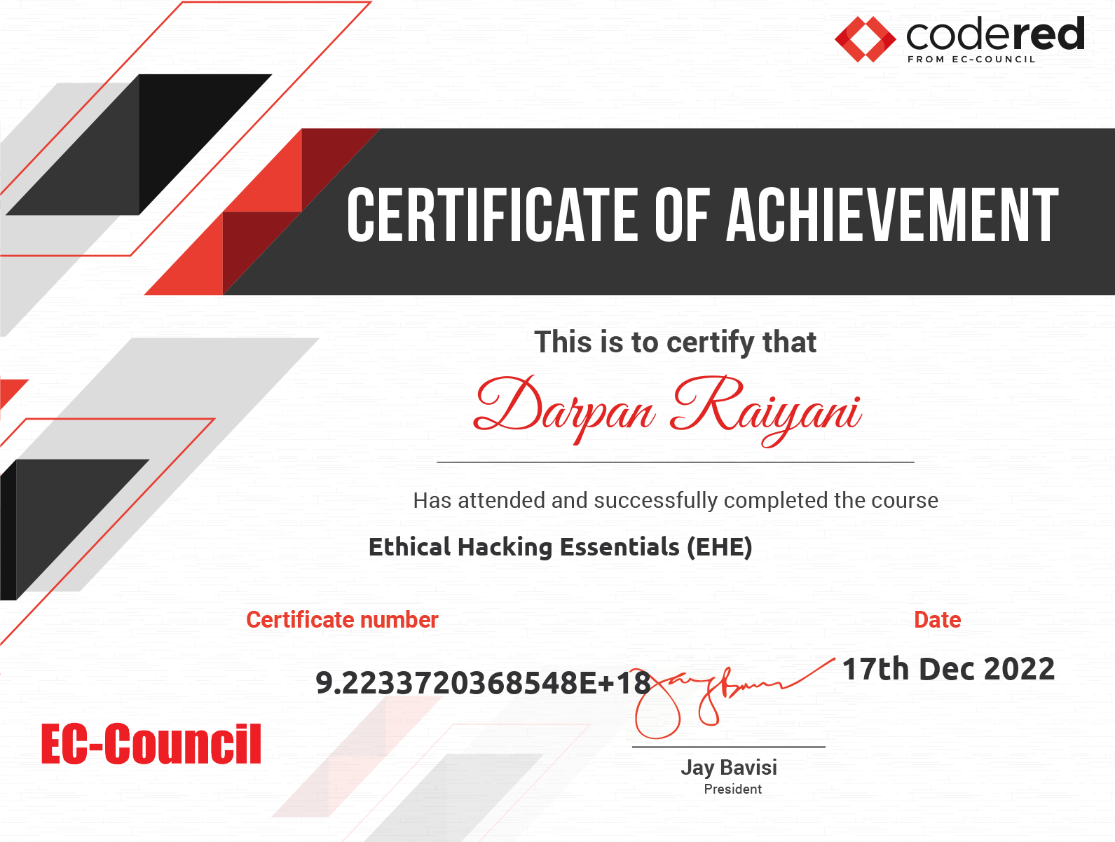Ethical Hacking Essentials Certificate