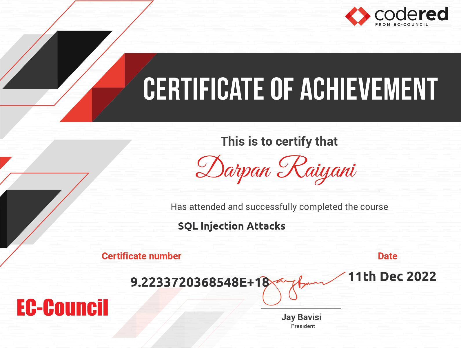 SQL Injection Attacks Certificate